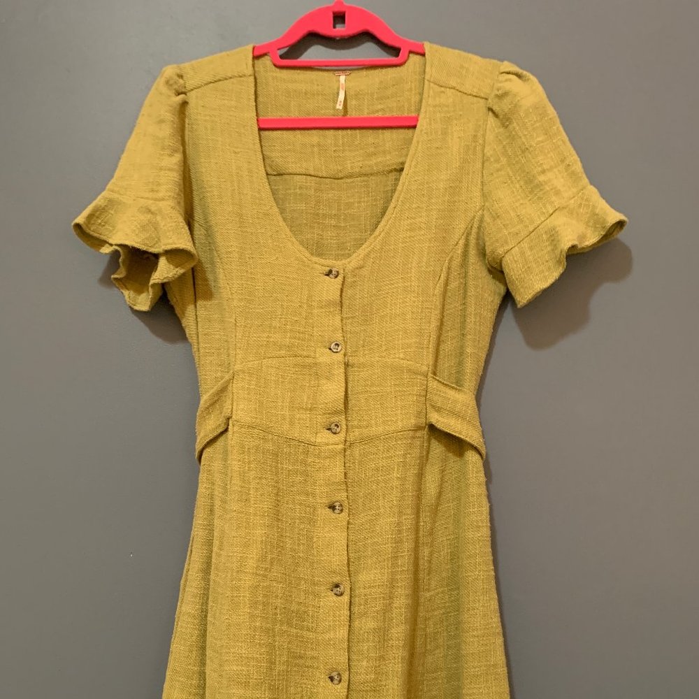 Free People Green Mini Dress w/ Button Front